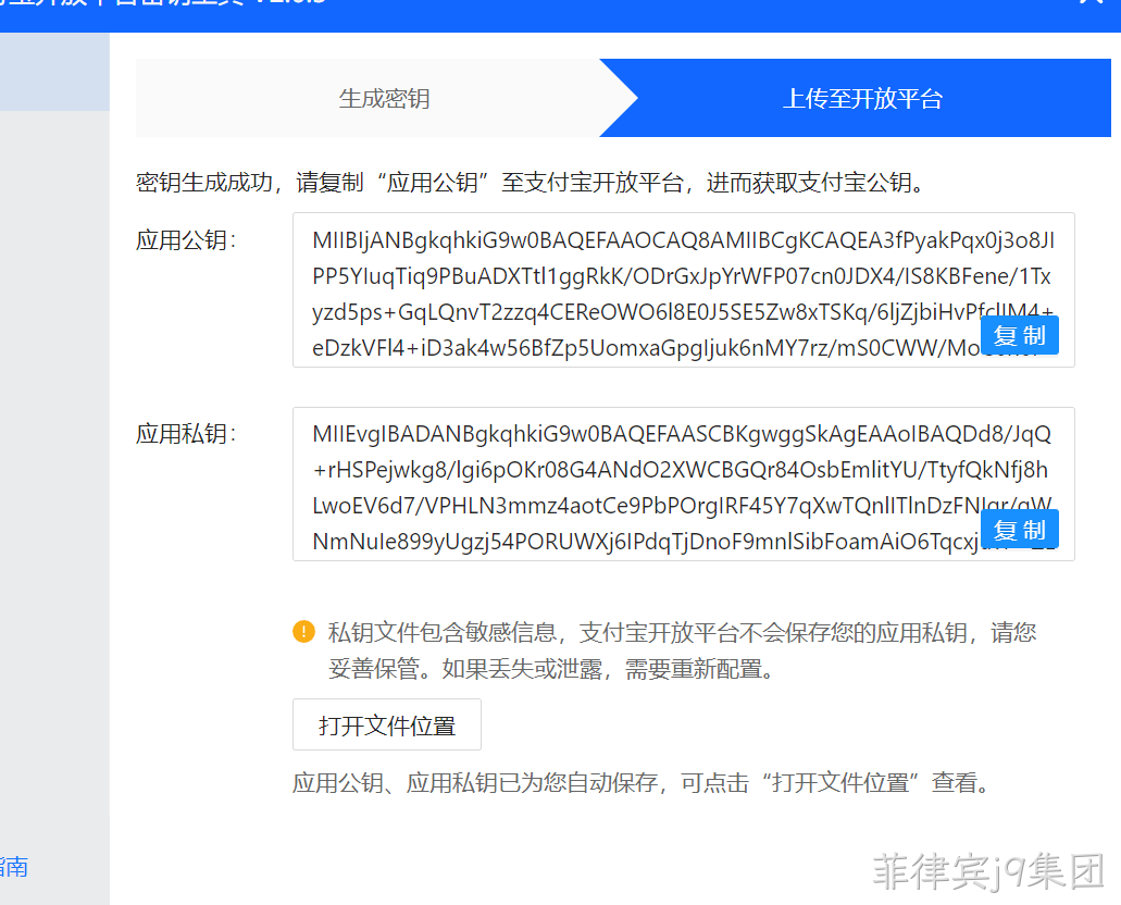 生成的应用公钥